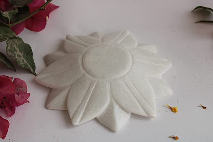 aipur Art 9 inch Large Marble Urli Bowl | Marble Lotus Plate for Home Decor (Polished) Marble Decorative Platter (White) - Image 3