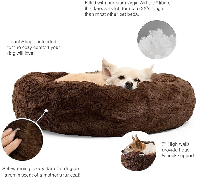 Caresful The Original Calming Pet Bed Donut Cat and Dog Bed in Lux Fur, Machine Washable, Orthopedic Relief, for Pets Brown (Small) - Image 2